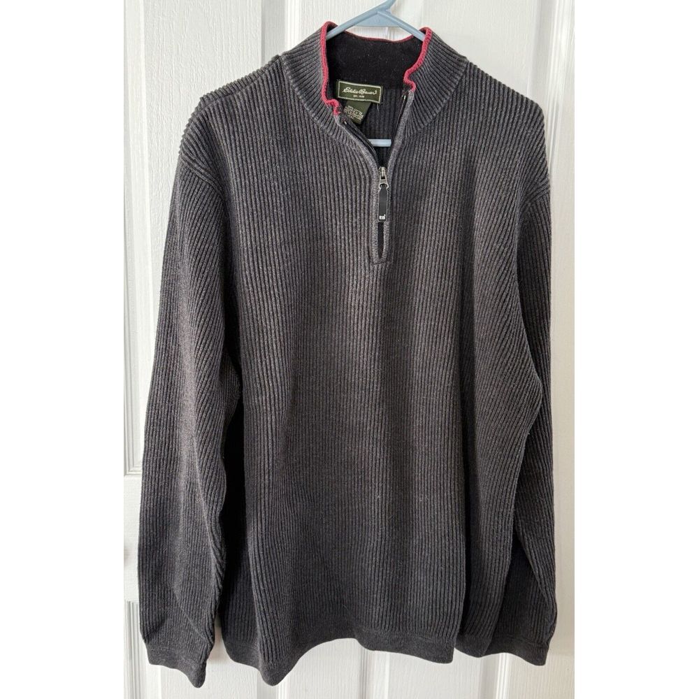 Vintage Eddie Bauer Sweater Adult 2XL Gray 1/4 Zip Pullover Sweater Mens
